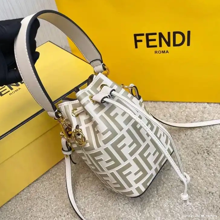 Affordable HOT Mini White Motif Tresor Calf Fendi Bag Mon Bucket Leather In FF 0524